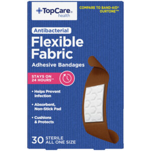 TopCare Health Antibacterial Flexible Fabric One Size Adhesive Bandages 30 Each