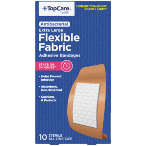 TopCare Health Antibacterial Flexible Fabric Extra Large Adhesive Bandages 10 Each