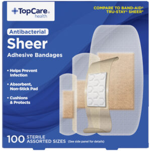 TopCare Health Antibacterial Sheer Assorted Sizes Adhesive Bandages 100 Each