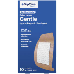 TopCare Health Antibacterial Gentle Extra Large Hypoallergenic Bandages 10 Each