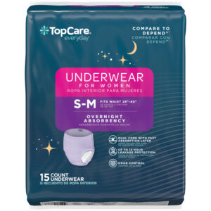 TopCare Everyday Overnight Absorbency S/M Underwear for Women (38-65 lbs) 15 Each