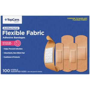 TopCare Health Antibacterial Flexible Fabric Assorted Sizes Adhesive Bandages 100 Each