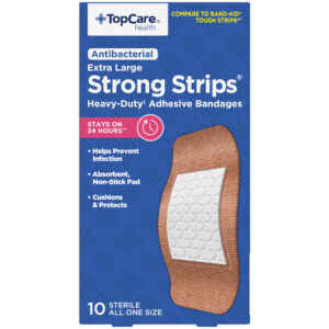 TopCare Health Antibacterial Strong Strips Heavy Duty Extra Large Adhesive Bandages 10 Each