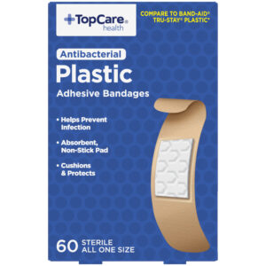 TopCare Health Antibacterial Plastic All One Size Adhesive Bandages 60 Each
