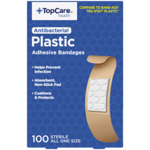 TopCare Health Antibacterial Plastic All One Size Adhesive Bandages 100 Each