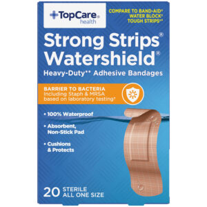 TopCare Health Strong Strips Watershield Heavy-Duty All One Size Adhesive Bandages 20 Each