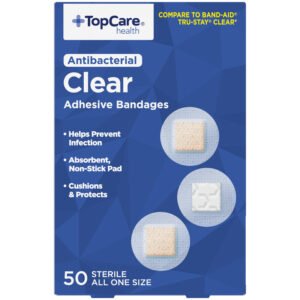 TopCare Health Antibacterial Clear All One Size Adhesive Bandages 50 Each