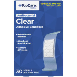 TopCare Health Antibacterial Clear One Size Adhesive Bandages 30 Each