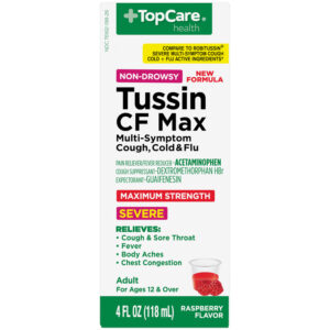 TopCare Health Maximum Strength Non-Drowsy Raspberry Flavor Tussin CF Max 4 fl oz
