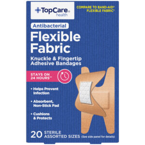 TopCare Health Antibacterial Flexible Fabric Knuckle & Fingertip Adhesive Bandages 20 Each