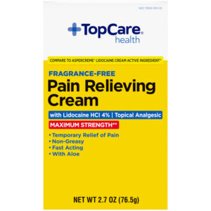 TopCare Health Maximum Strength Fragrance-Free Pain Relieving Cream with Lidocaine HCL 4% 2.7 oz