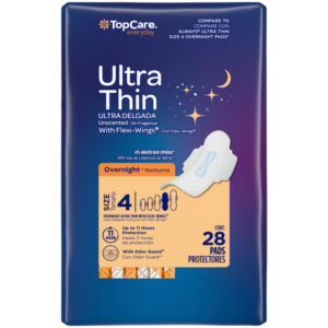 TopCare Everyday Ultra Thin Overnight Unscented Size 4 Pads with Flexi-Wings 28 Each