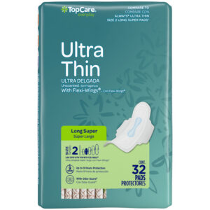 TopCare Everyday Ultra Thin Long Super Unscented Size 2 Pads with Flexi Wings 32 Each