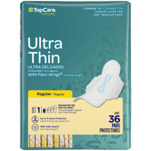 TopCare Everyday Ultra Thin Regular Unscented Size 1 Pads with Flexi-Wings 36 Each