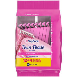 TopCare Everyday Twin Blade Disposable Razor with Lubricating Strip 16 Each