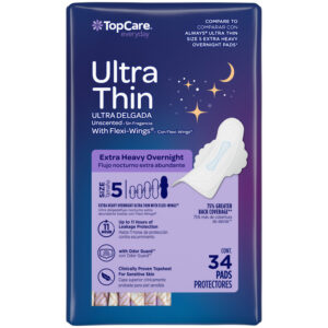TopCare Everyday Ultra Thin Extra Heavy Overnight Unscented Size 5 Pads with Flexi-Wings 34 Each