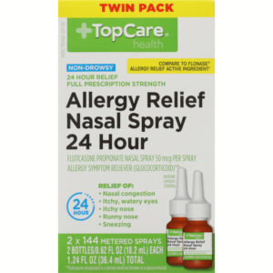 TopCare Health Full Prescription Strength 24 Hour 50 mcg Allergy Relief Nasal Spray Twin Pack 2 - 0.62 fl oz Bottles