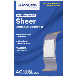 TopCare Health Antibacterial Sheer All One Size Adhesive Bandages 40 Each