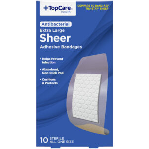 TopCare Health Antibacterial Sheer Extra Large Adhesive Bandages 10 Each