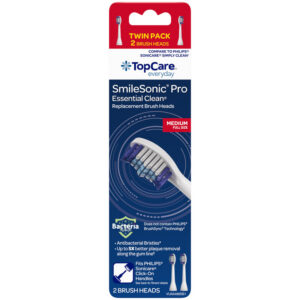 TopCare Everyday SmileSonic Pro Essential Clean Replacement Medium Brush Heads Twin Pack 2 Each
