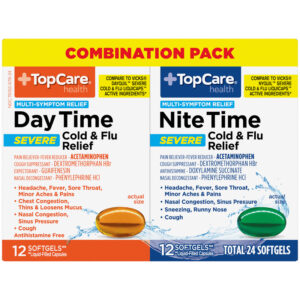 TopCare Health Multi-Symptom Relief Day Time Nite Time Severe Cold & Flu Relief Combination Pack 2 - 12 Softgels Each