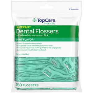 TopCare Everyday Superslip Mint Flavor Dental Flossers with Gum Stimulator and Pick 150 Each