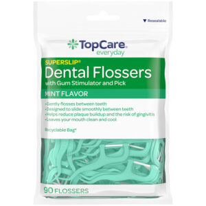 TopCare Everyday Superslip Mint Flavor Dental Flossers with Gum Stimulator and Pick 90 Each