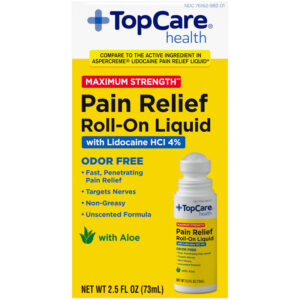 TopCare Health Maximum Strength Roll-On-Liquid Odor Free Pain Relief with Lidocaine HCL 4% 2.5 fl oz